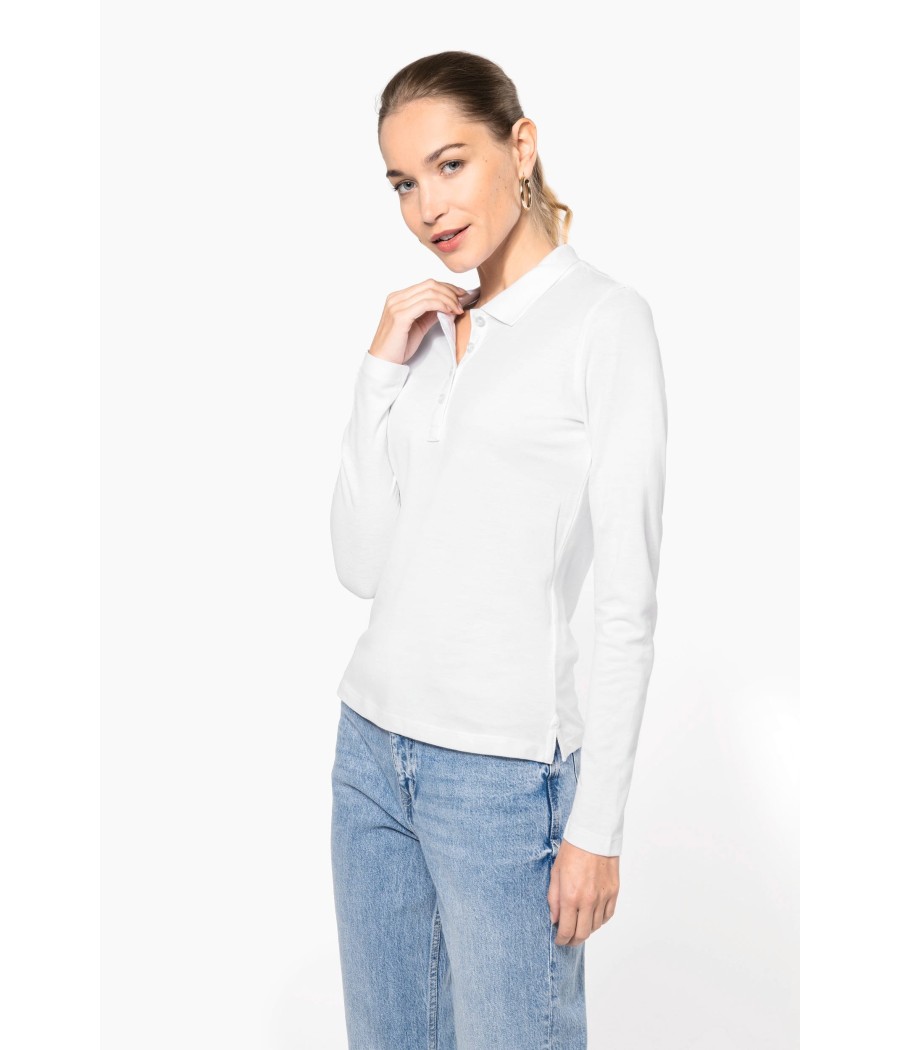 Polo piqué manches longues femme