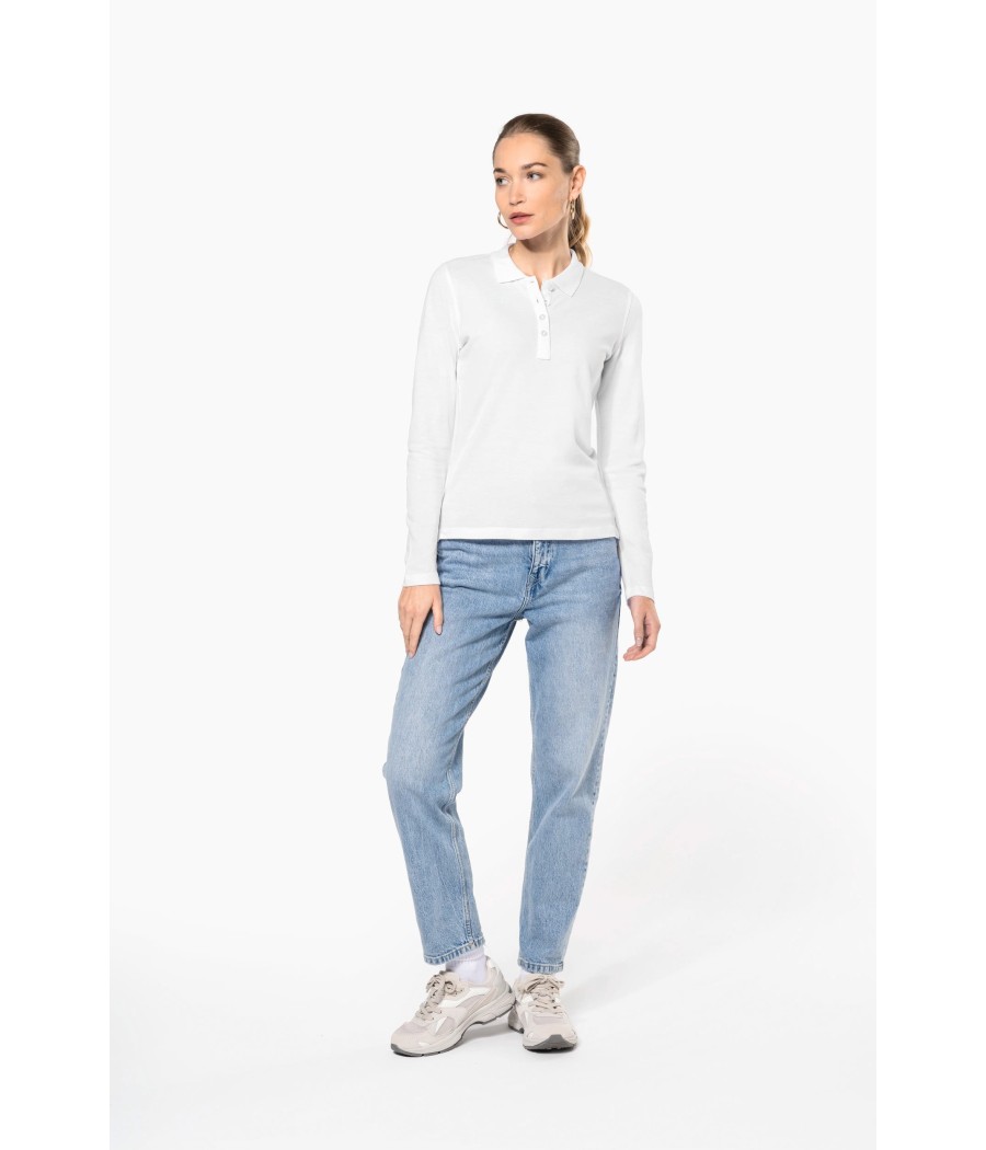 Polo piqué manches longues femme