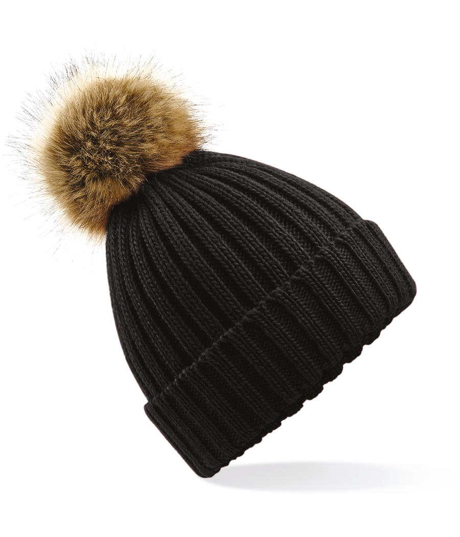 Bonnet epais avec pompon en fausse fourrure