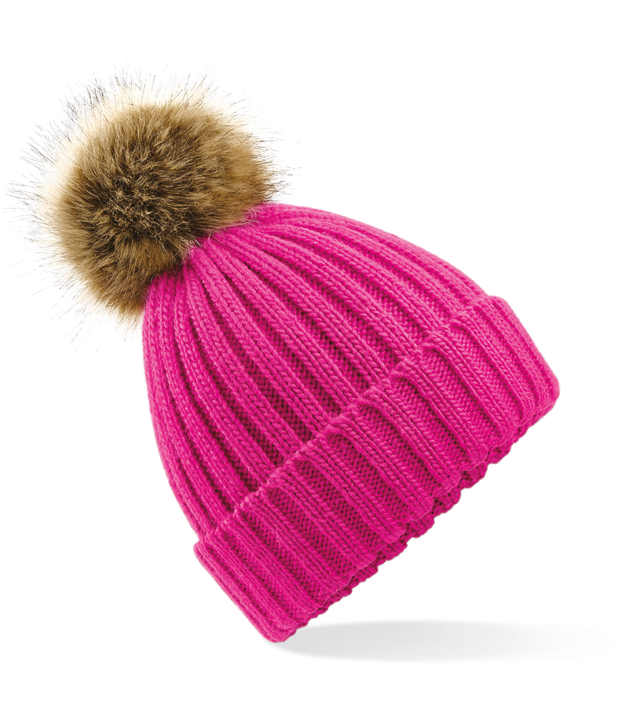 Bonnet epais avec pompon en fausse fourrure