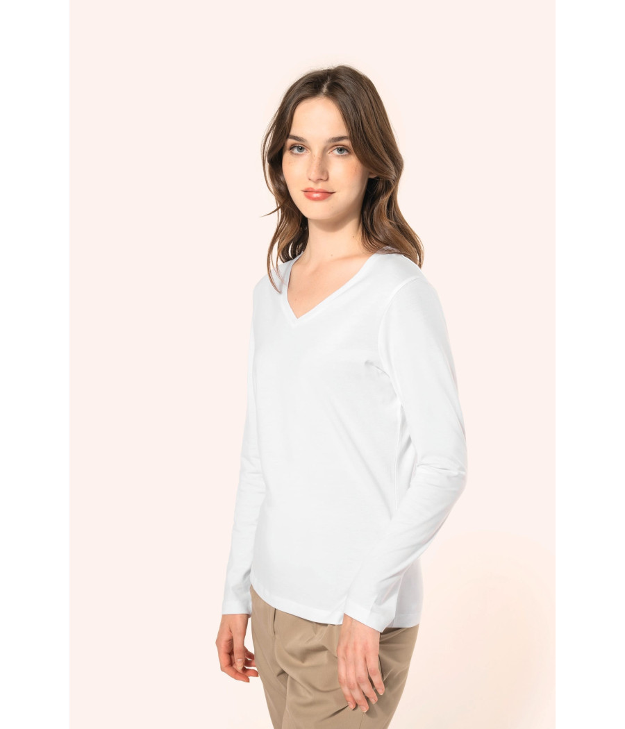 T-shirt Supima® col V manches longues femme