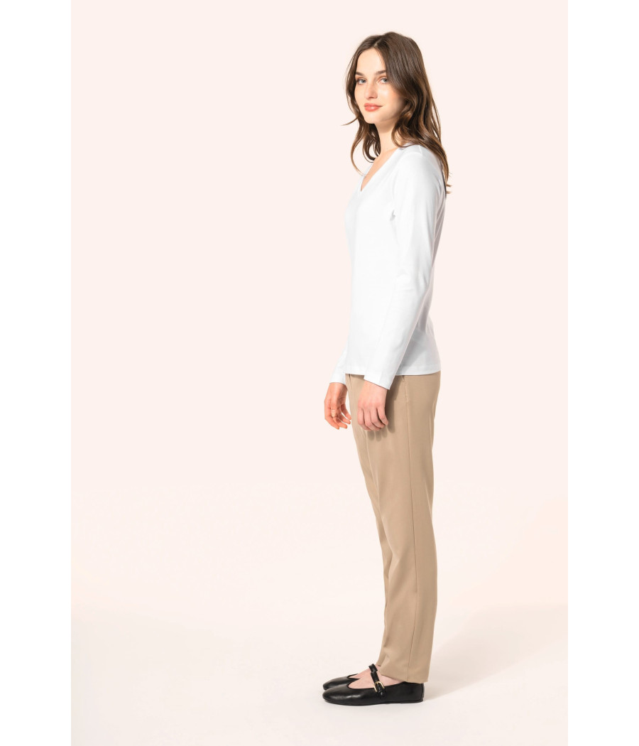 T-shirt Supima® col V manches longues femme