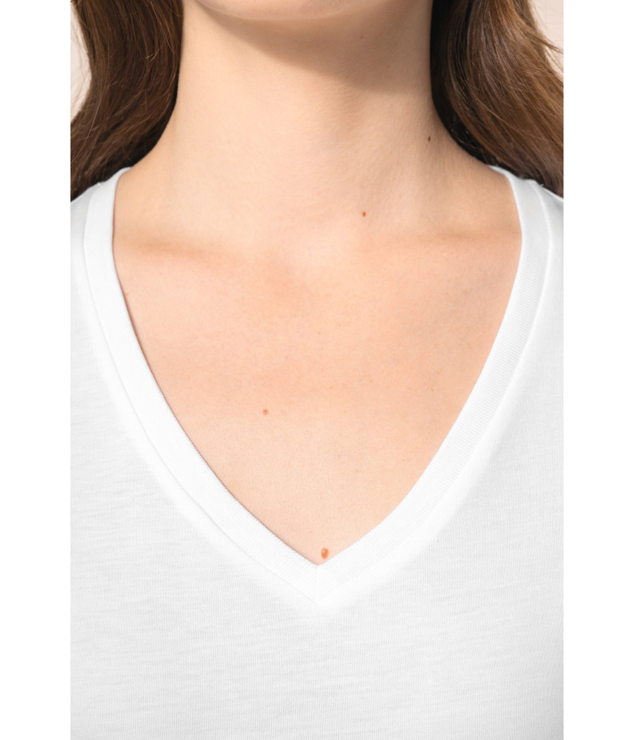 T-shirt Supima® col V manches longues femme
