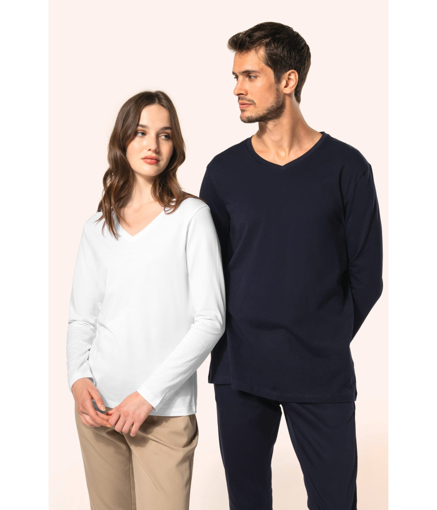T-shirt Supima® col V manches longues femme