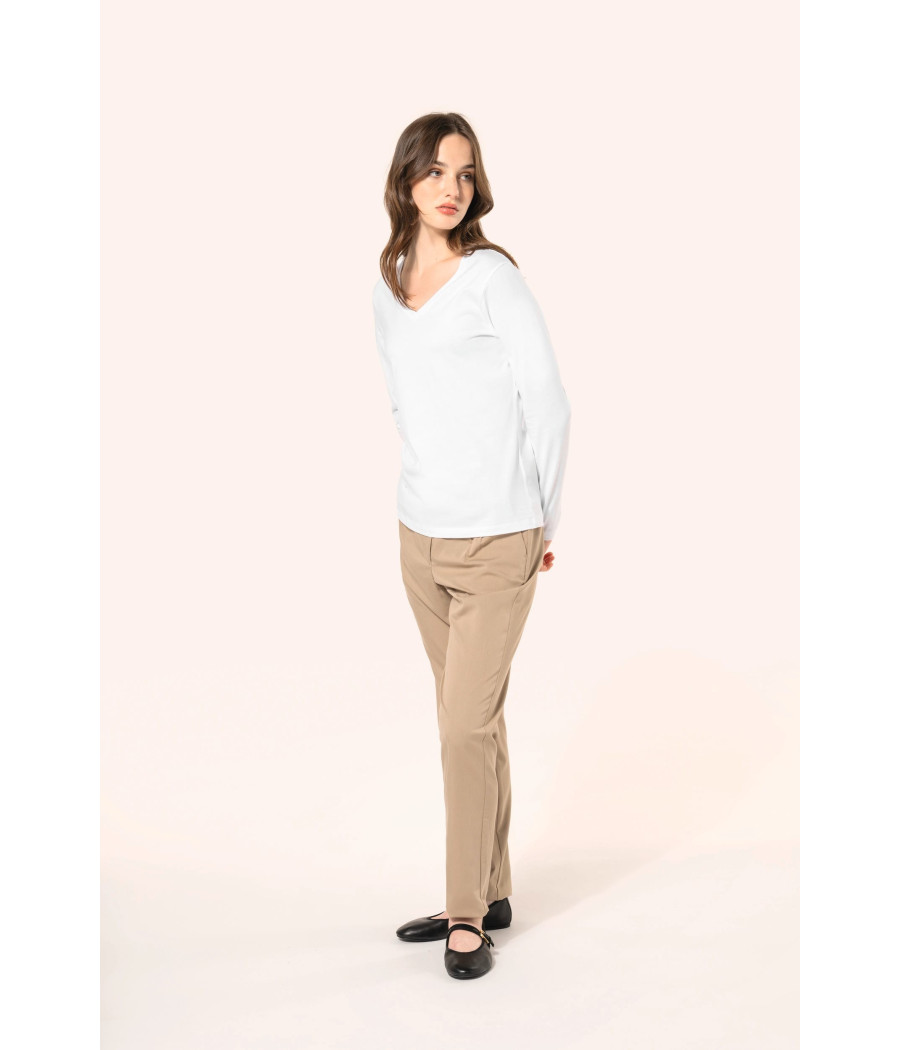 T-shirt Supima® col V manches longues femme