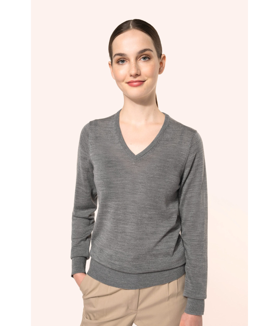 Pull Mérinos col V femme