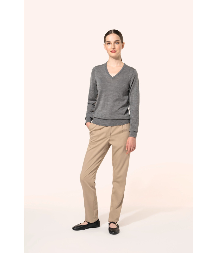 Pull Mérinos col V femme