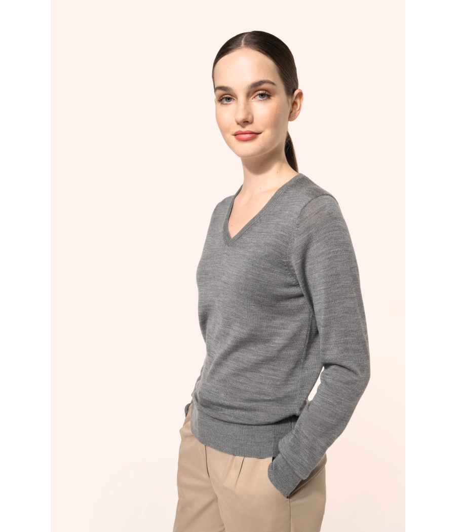 Pull Mérinos col V femme