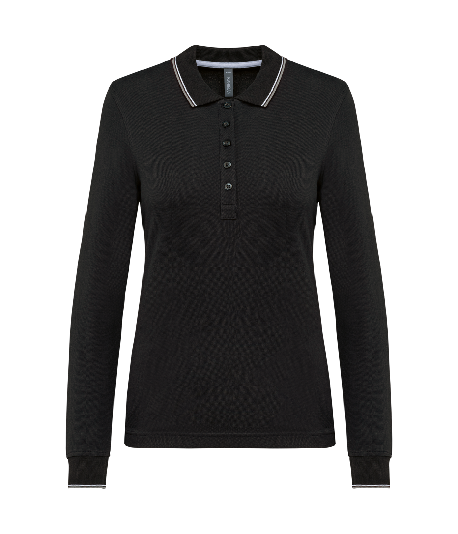 Polo maille piquée manches longues femme