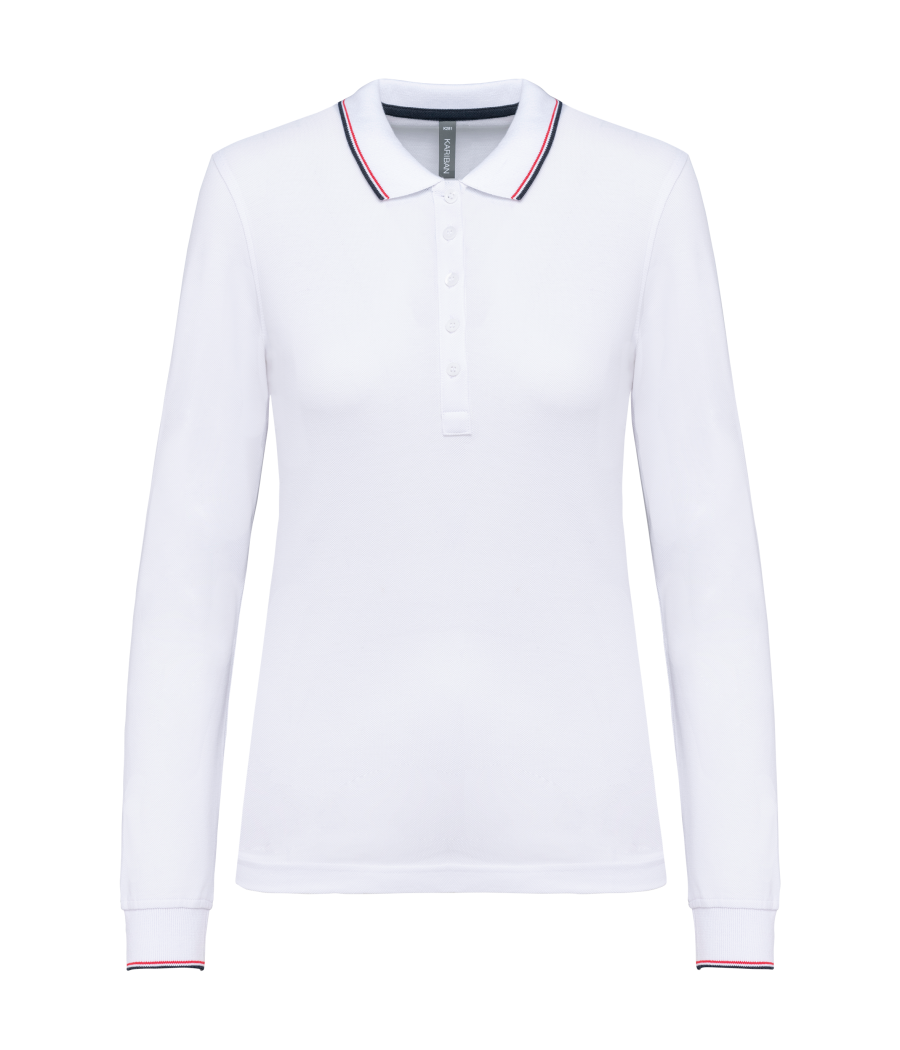 Polo maille piquée manches longues femme