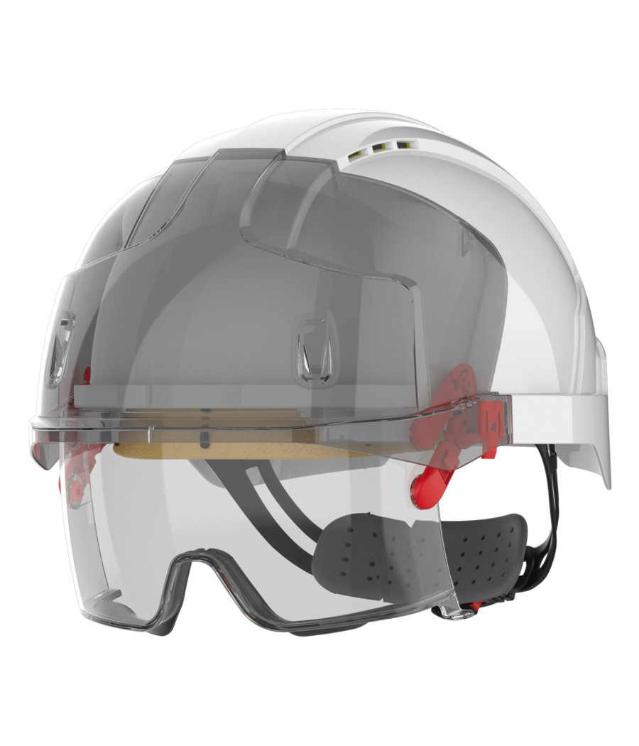 Casque de sécurité EVO® VISTAlens™ micro-visière, ventilé, avec sur-lunette integrée anti-buée, anti-rayures KN