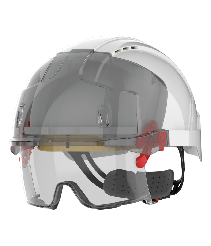 Casque de sécurité EVO® VISTAlens™ micro-visière, ventilé, avec sur-lunette integrée anti-buée, anti-rayures KN