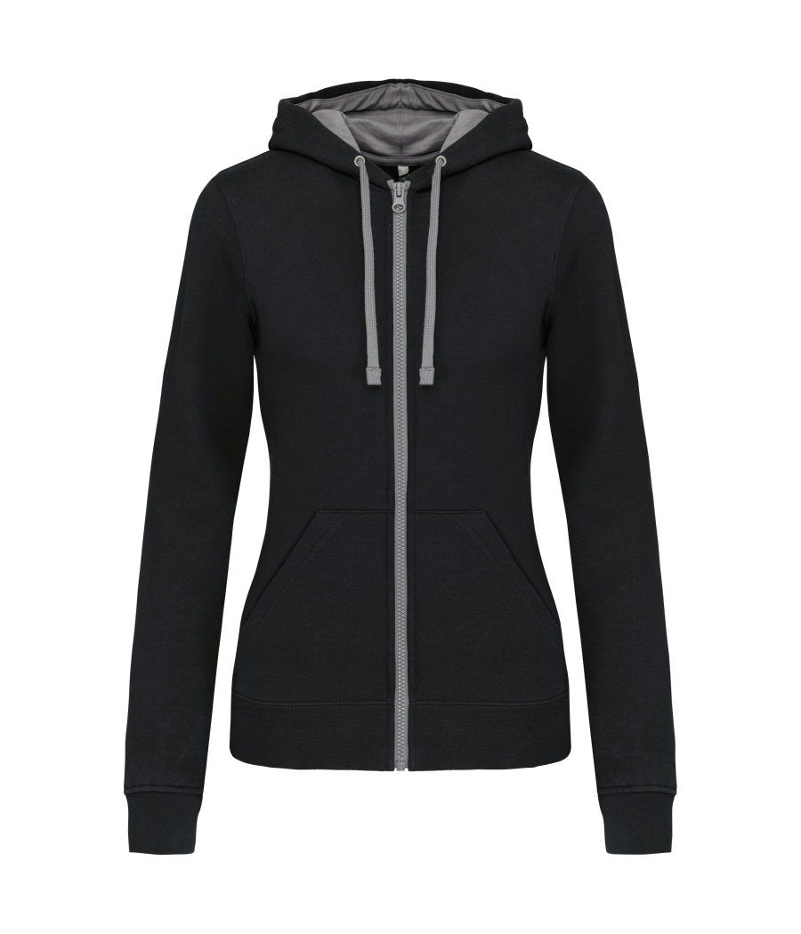 Sweat-shirt zippé capuche contrastée femme
