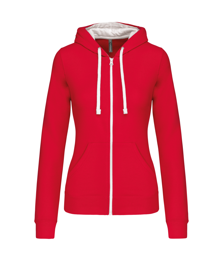 Sweat-shirt zippé capuche contrastée femme