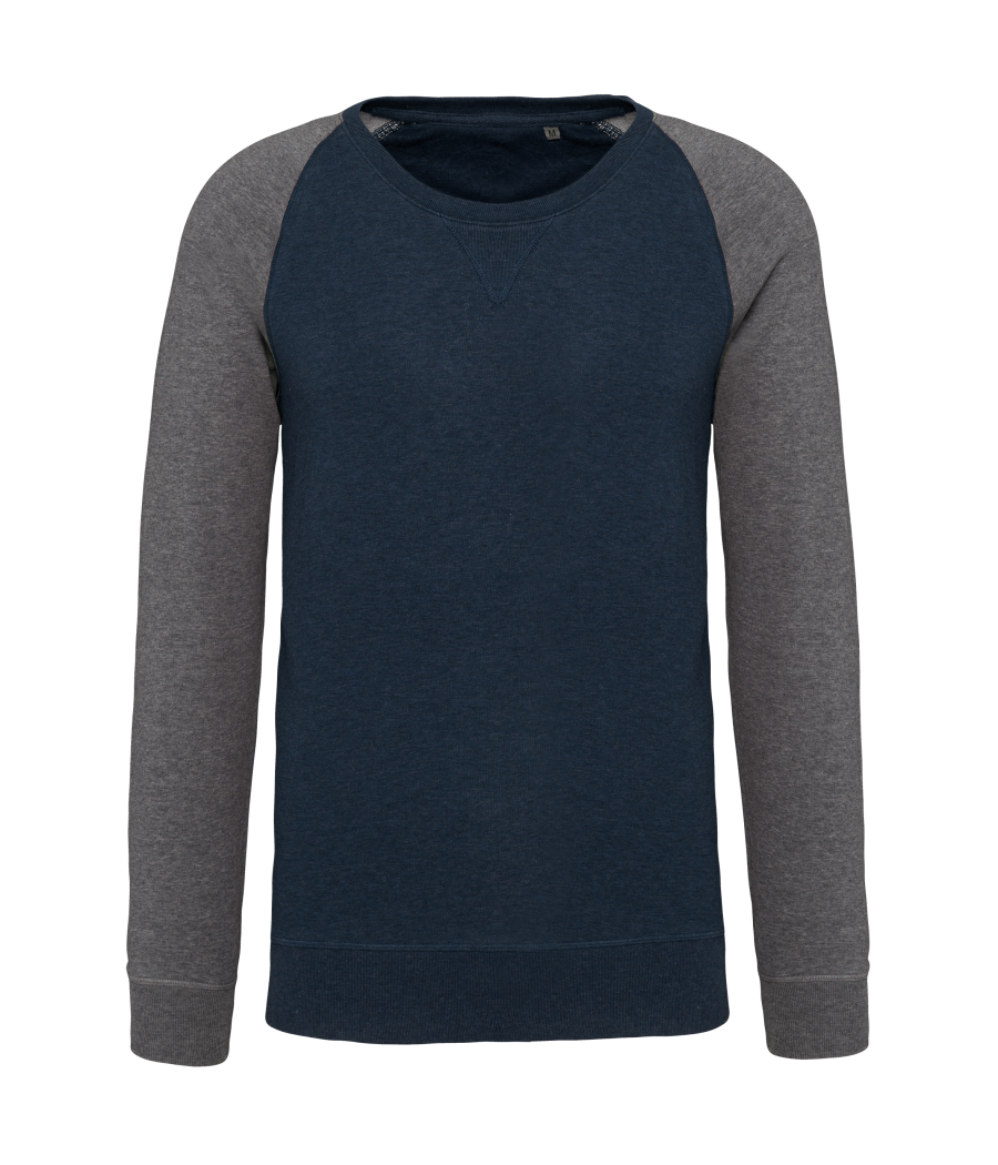Sweat-shirt French Terry Bio bicolore col rond manches raglan homme